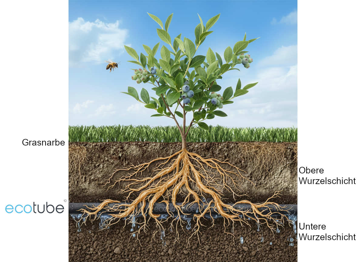 ecotube cross-section in the ground - turf, upper and lower root layer